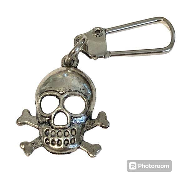 Skull Crossbones Zipper Pull Bag Purse Charm Silver Tone Grunge Punk Goth Pirate - Picture 1 of 5